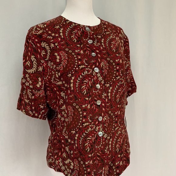 3/$25 Vtg JENNIFER MOORE Silk Paisley Floral Black Pearl Buttons Blouse Top - Picture 4 of 14